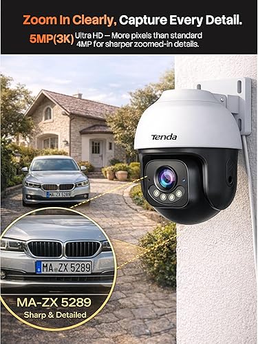 Vista 3 de Tenda Cámara de seguridad Wi-Fi QHD de 5 MP para exteriores, cobertura completa de 360°, visión nocturna a color, detección de movimiento