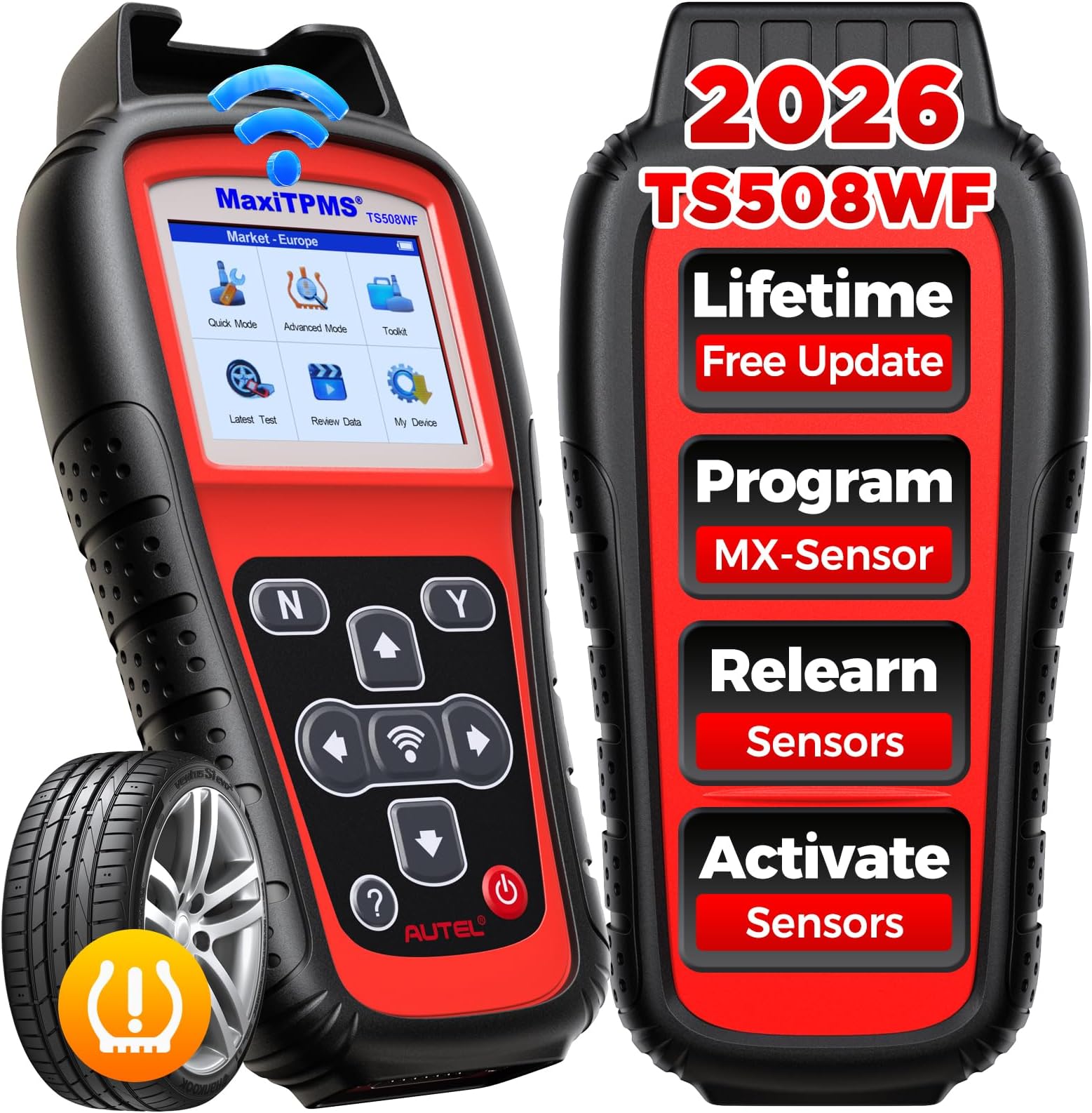 Autel MaxiTPMS TS508WF TPMS Programming Tool, 2026 WiFi Ver. of TS508 TS501 Pro TS408S, Program Autel TPMS Sensors (315/433MHz), TPMS Reset/Relearn/Activate All Sensors, TPMS Scan Tool Read/Clear DTCs