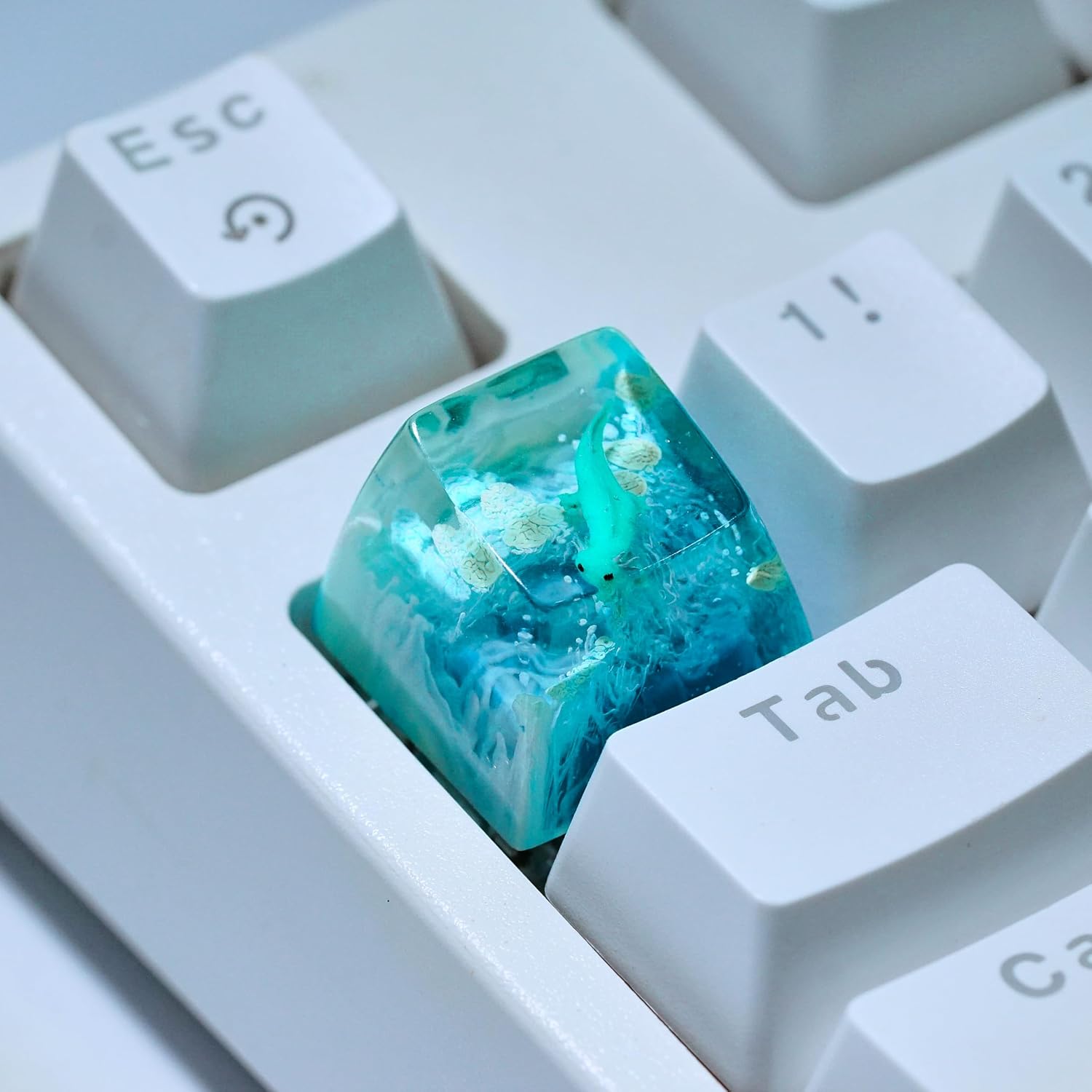 Blue Axolotl Keycap Blue Coral Ocean Handmade Artisan Keycap Cute Key Caps Custom Keycaps Keyboard Caps Resin Keycaps for Cherry MX Mechanical Keyboard Lovers Gift
