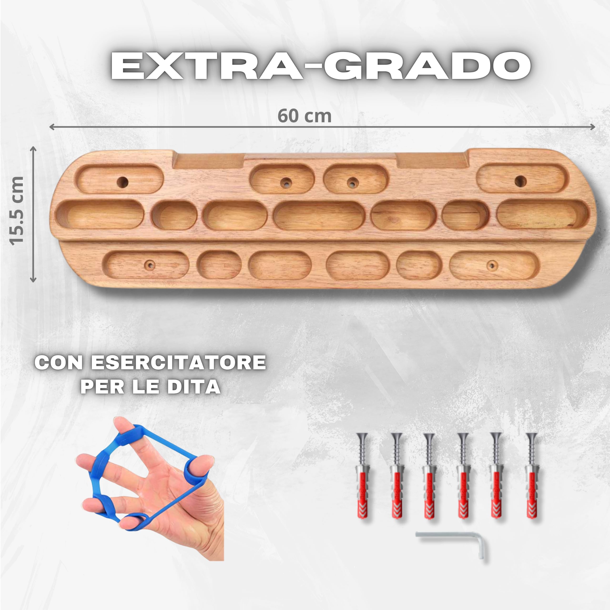 Hangboard Trave Arrampicata per Allenamento Arrampicata | Tavola in Legno Extra Large 60 cm, capacità 150 kg, con Prese Multiple Ideale per Casa, Palestra e Preparazione alla Scalata