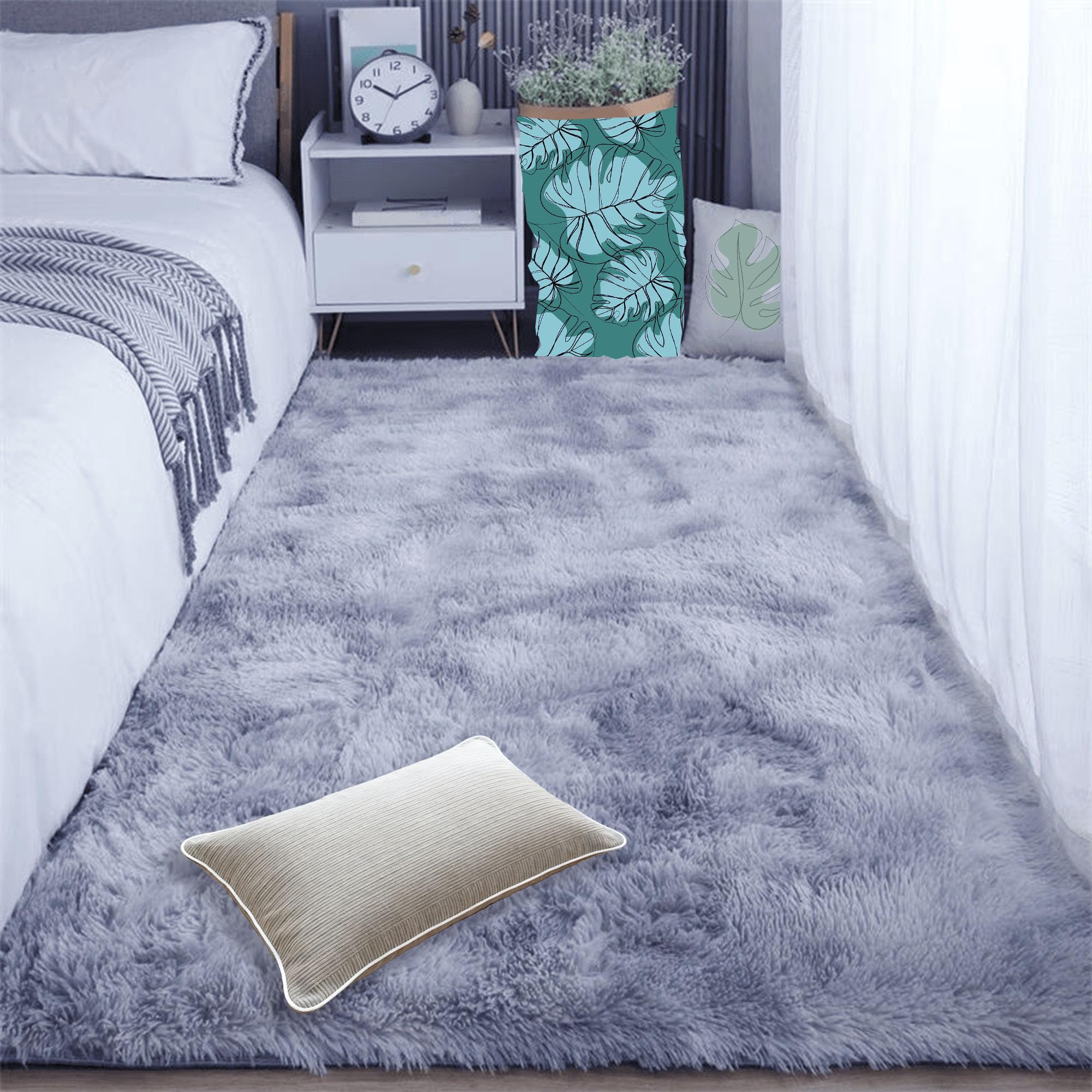 Tapis moelleux de chambre 210x350 cm gris clair et moderne pour salon