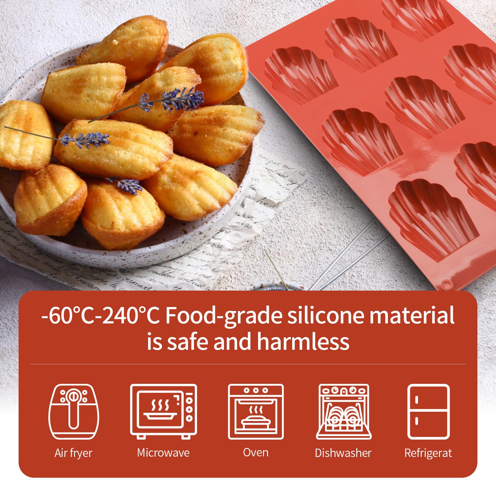 GlasFlength Madeleine silikonowe formy do pieczenia, 2 szt. Madeleines forma do pieczenia łap niedźwiedzia, 9 pustych przestrzeni z silikonowym pędzlem, wielokrotnego użytku, do ciast, czekolady