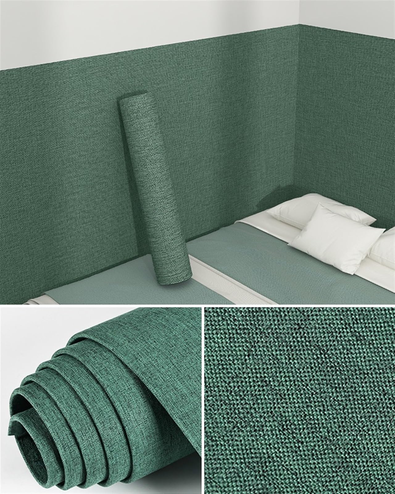 Hessian Insulated Self Adhesive and Peel Wallpaper for Living Room, 5 Mm Thick Neutral Wallpaper for Bed Room Living Hotel Decoration, Stick and Peel Wallpaper Easy to Install ( Color : Green , Size :