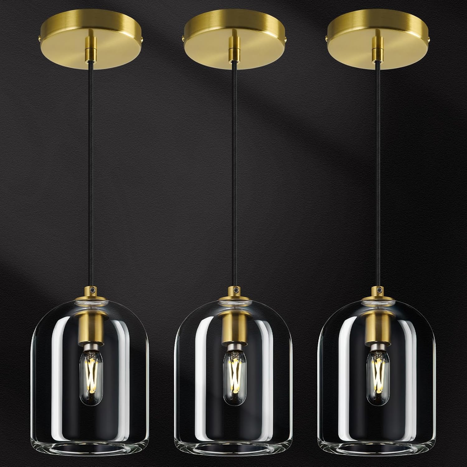 Modern Gold Pendant Lights Kitchen Island Ceiling Chandelier Indoor Crystal Hanging Light Fixtures for Dining Room Kitchen Living Room Bedroom?3Pack? Gold 3Pack