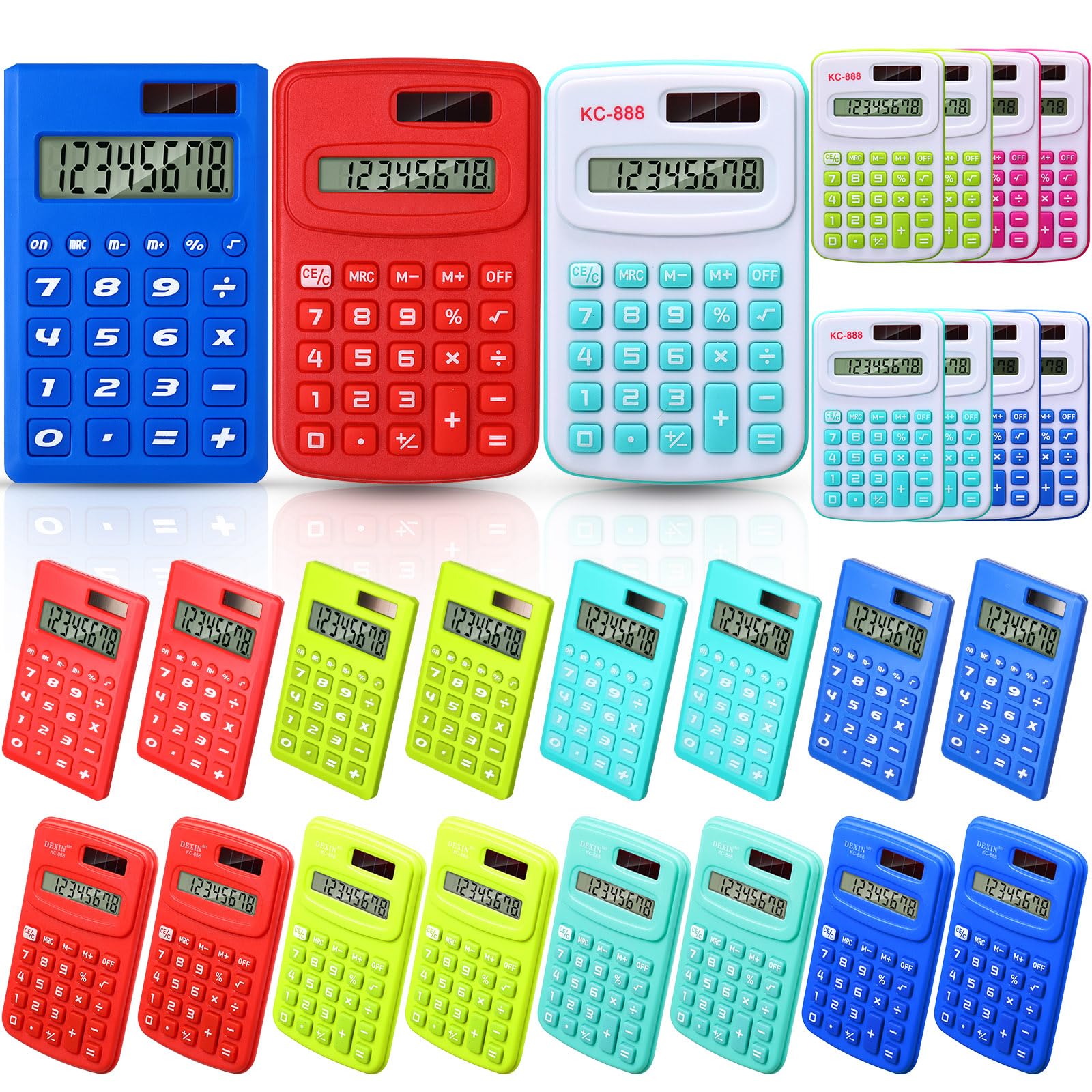 Yunsailing 24 calculadoras de bolsillo a granel, mini calculadora de mano de 8 dígitos, calculadora básica estándar para estudiantes, niños, profesores, escuela, escritorio, oficina en casa, 3 diseños