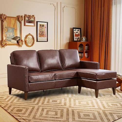 EBELLO Sectional Sofa Couch, L Shaped Couch Faux Leather with Reversible Chaise, Lounge Sofa for Living Room Apartment Small Room Space, Classical Dark Brown