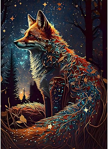 SENQAO Kits de pintura de diamantes de zorro para adultos animales, kits de arte de diamante de zorro para adultos principiantes, taladro completo