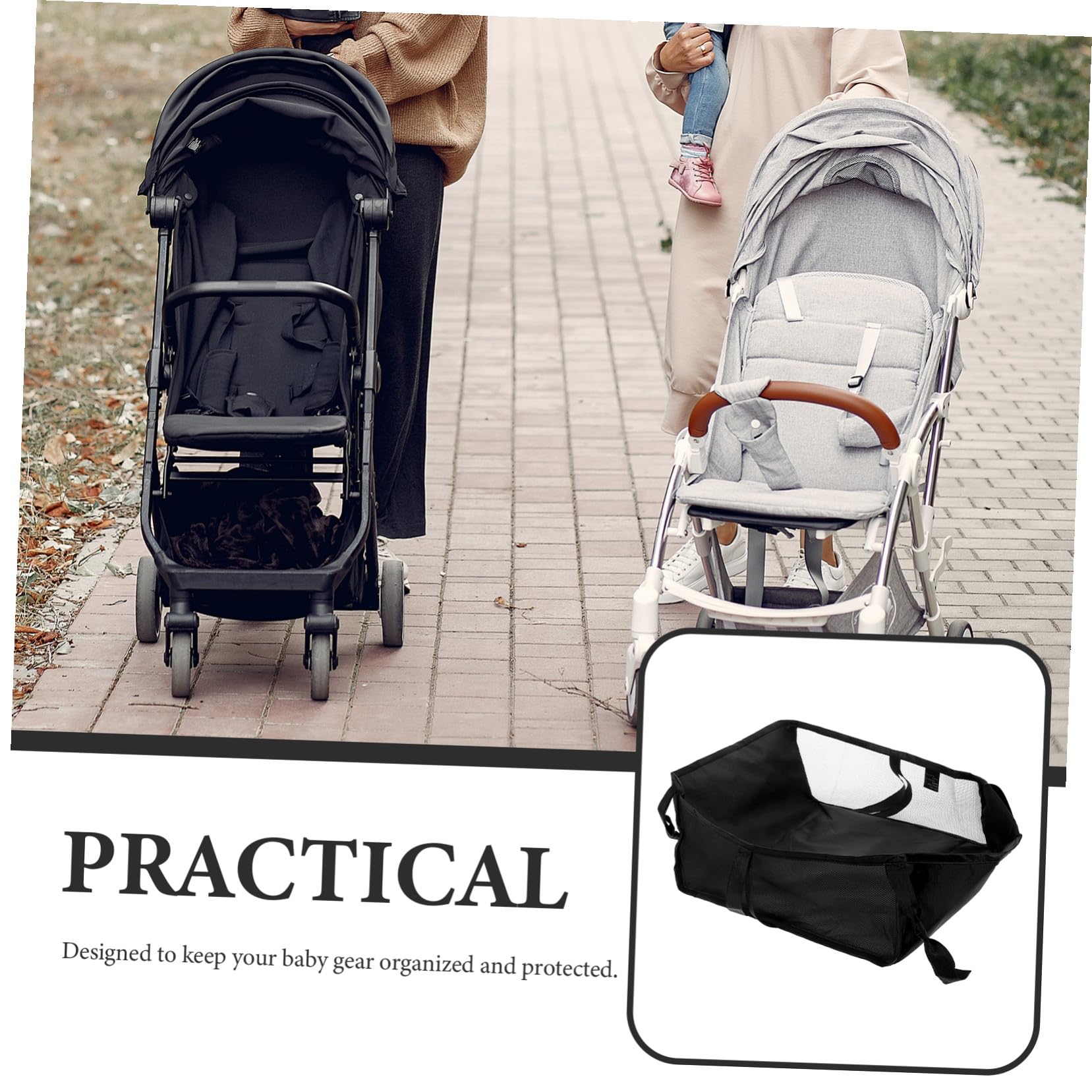 Organizzatore per Passeggino Nero in Poliestere Design a Rete Multifunzionale, Cestino Portaoggetti per Passeggino e Carrello, lo Shopping