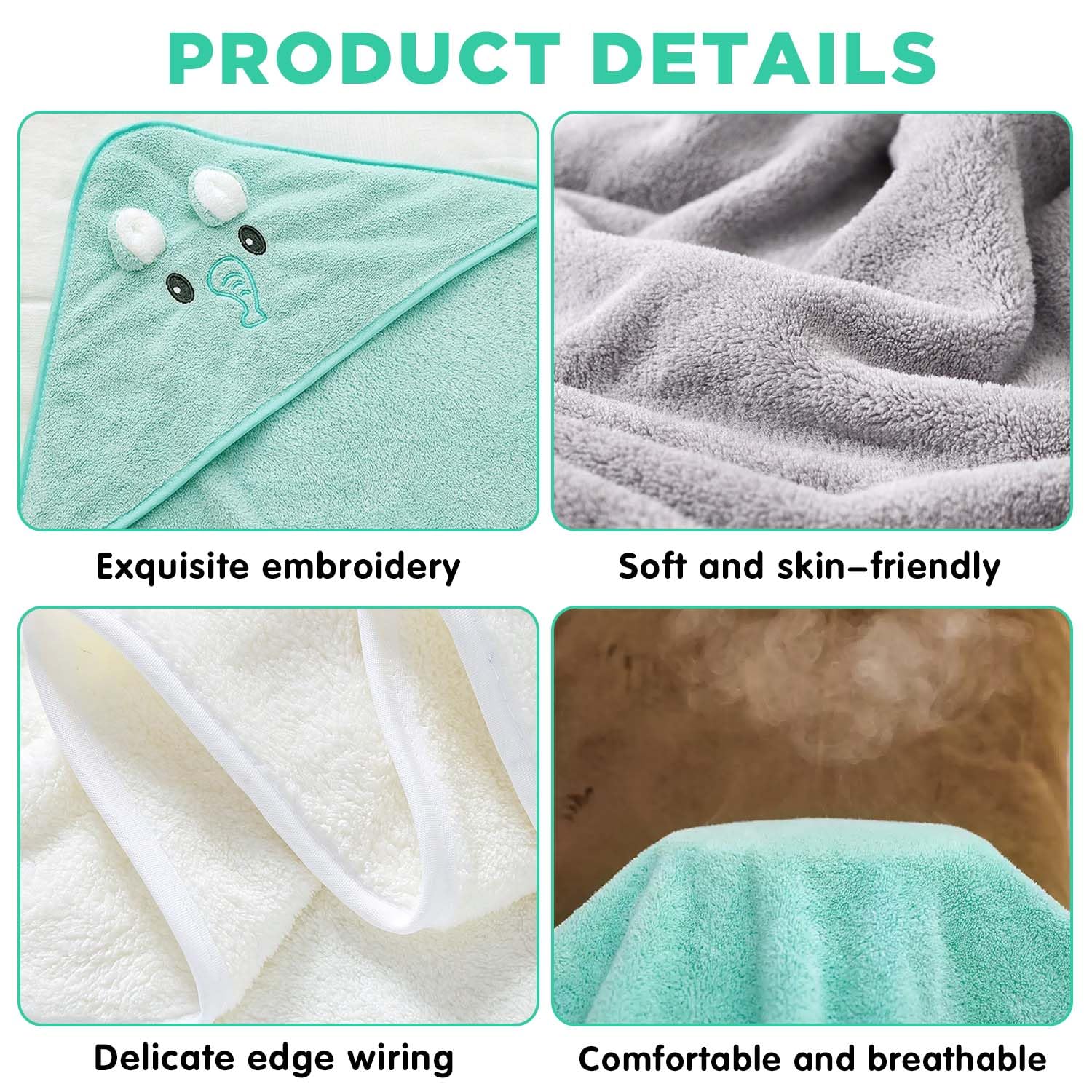 Serviette Sortie de Bain Bebe, 3 Pièces 80 * 80cm Serviettes et Sorties de Bain, Super Absorbante, Serviettes pour Enfants en Bas âge avec Trois Motifs