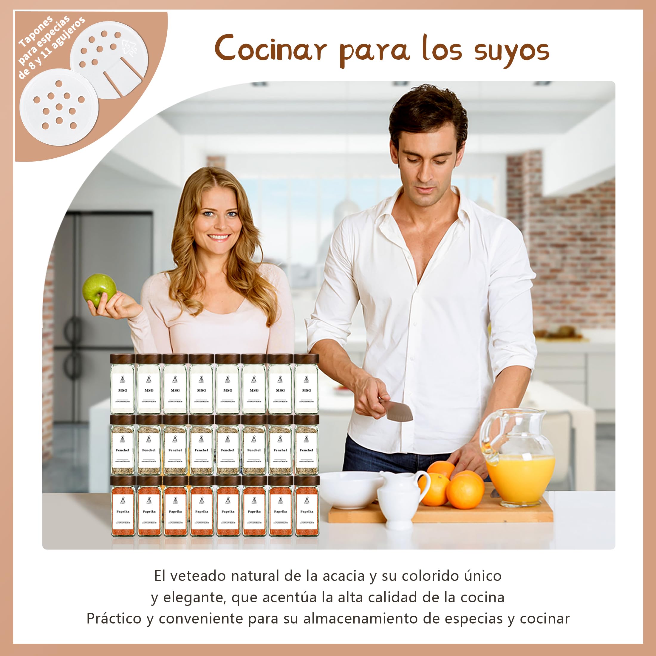 bote especia Juego de Madera de Acacia para 35 Botes de Especias, 120 ml con Etiquetas para Almacenamiento en Cocina