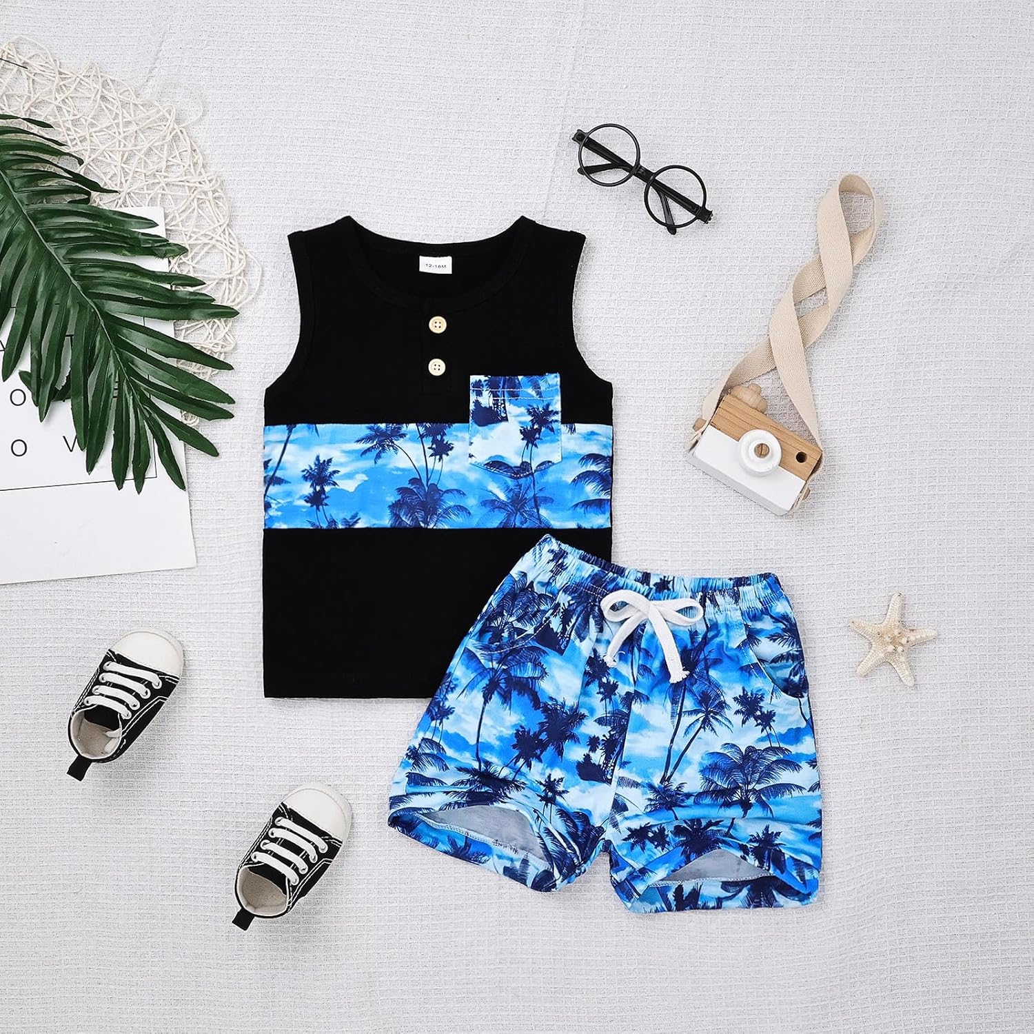 Baby Clothes Toddler Boy Summer Tropical Beach Outfits Sleeveless Tank Tops & Pocket Pant set 12 Months-4 Years old - Image 2