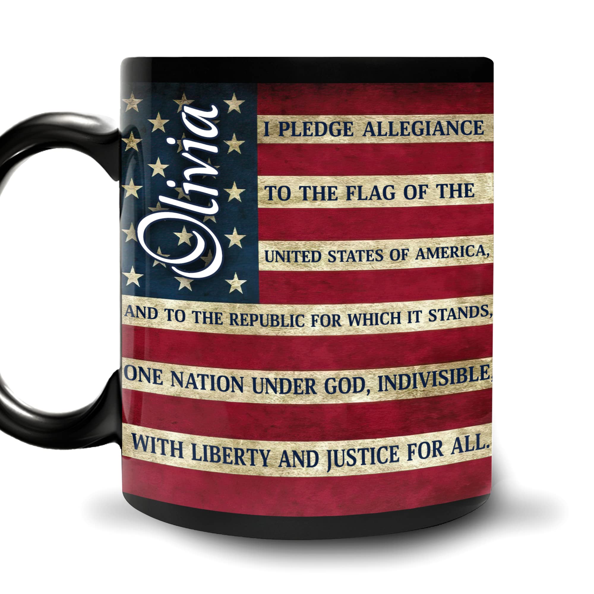 Hyturtle Personalized American Gifts for Men Women - Independence Day 4th Of July - I Pledge Allegiance American USA Flag Custom Name 11oz Black Ceramic Coffee Tea Mug For Him Her Dad Mom
