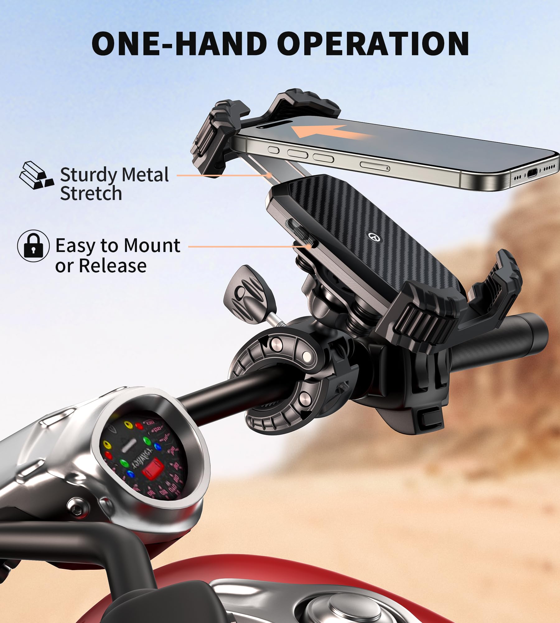 porta cellulare moto, Supporto Telefono moto, Manubrio porta Cellulare Bici,[Smorzamento multivibrazioni] [Rilascio 1S con pulsante] 360°Rotazione, per iPhone 11~16 Series,Huawei, Samsung, 4,7-6,8"