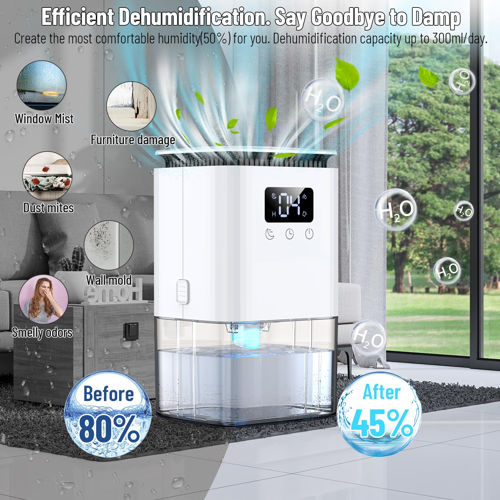 Dehumidifier for Home, 1.3L43.96 oz) Dehumidifiers for Drying Clothes 2 Mode Auto Shut Off & 24H Timer Touch Control 7-Color Lights Quiet Dehumidifier for Bedroom Bathroom Basements Closet RV - Image 3
