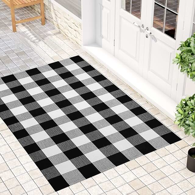 black and white checkered floor runner