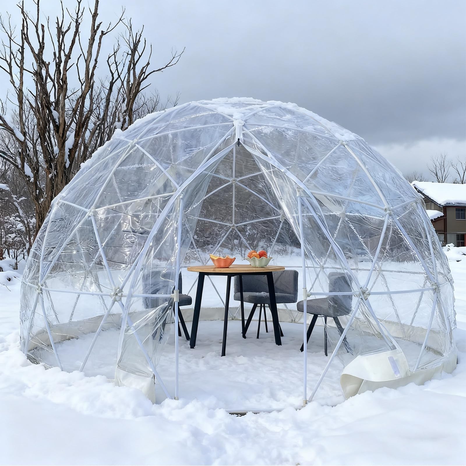 Geodesic Dome Tent - 12FT Outdoor Dome with 360° Views, Zipper Door, Reinforced Frame, All-Weather for Garden, Camping & Events, Suitable for 4-8 Adults