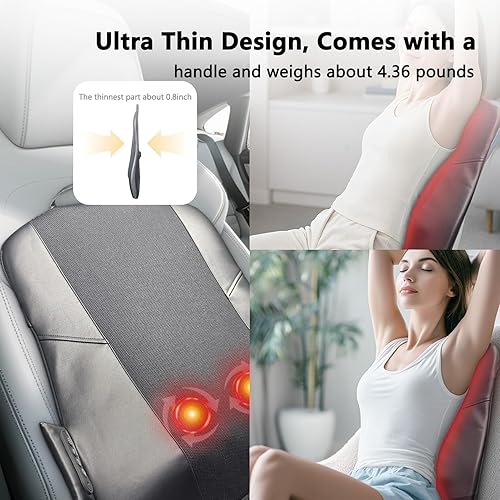 Vista 6 de Masajeador de espalda completa recargable 3D ultrafino para caminar con calor, alivio del dolor portátil para cuello, hombros, espalda baja