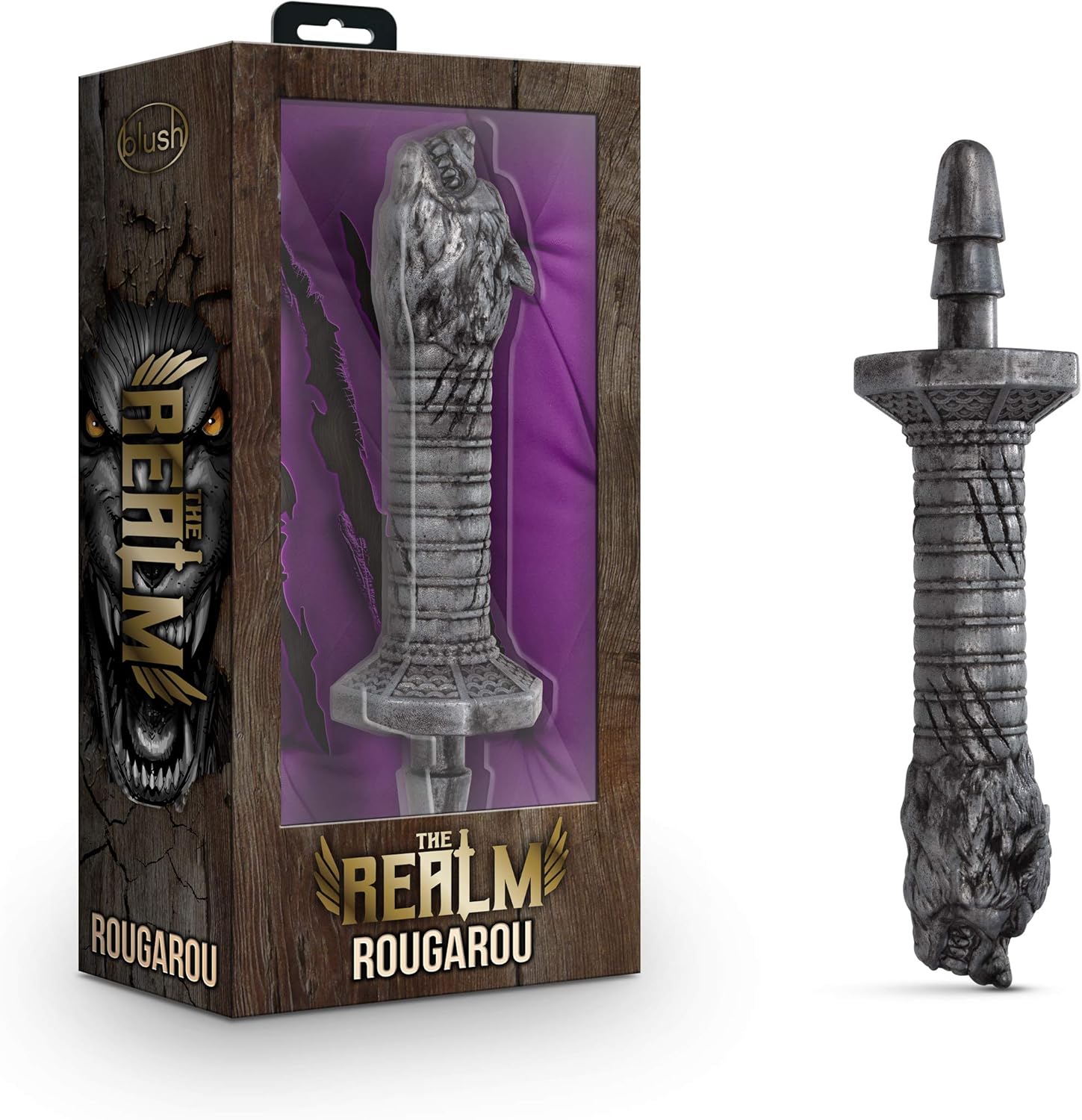 Blush The Realm 11.75" Dildo Sword w/Durable Grip Handle ~ Rougarou Werewolf ~ Fantasy Sex Game Play Accessory Tool ~ Lock On Dildos Compatible ~ Body-Safe Adult Sex Toys for Women Men Couples ~ Gray