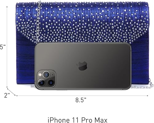 Miniatura 4 de Dasein Bolso de mano con satén satinado para mujer, tipo embrague, para noche, bandolera, bolsos, fiesta, graduación, boda, sobre Azul