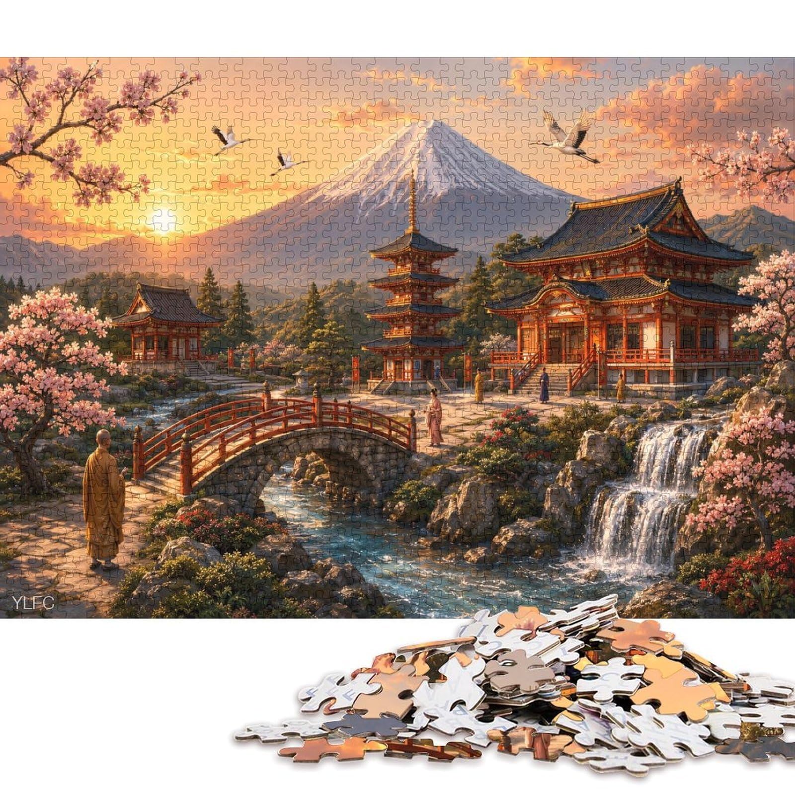 Japanese Mount Fuji Landscape 500 Piece Wooden Jigsaw Puzzle,Great Gifts,Home Wall Decor,Adults & Kids 14+,Wood,Whimsical Challenge,Educational Toy,Stress Relief (52x38cm)