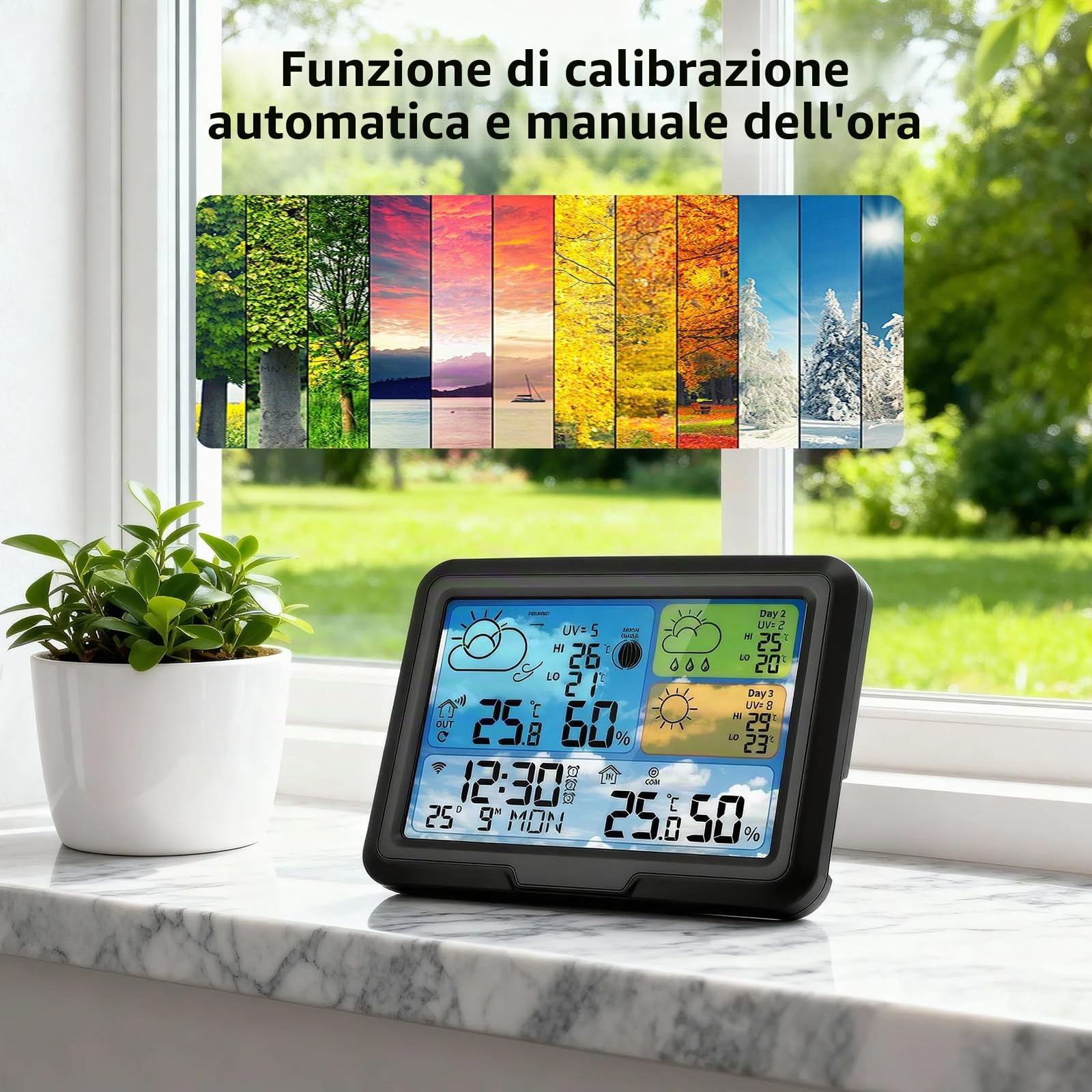 Stazione Meteo Con 3 Sensore Esterno,Con App Tuya E Smartlife, Schermo Lcd Colorato,Allarme,Sveglia,Previsioni Meteorologiche, Stazione Meteorologica Wireless Per Interni Ed Esterni