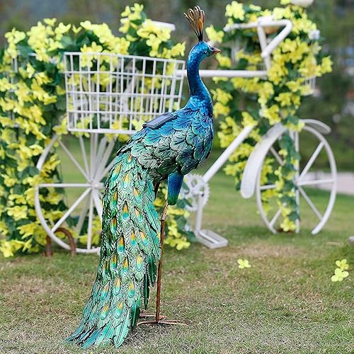 Miniatura 2 de Estatua Chisheen de pavo real solar para jardín, decoración de jardín, arte de metal para el césped, terraza, fiesta, decoración de boda