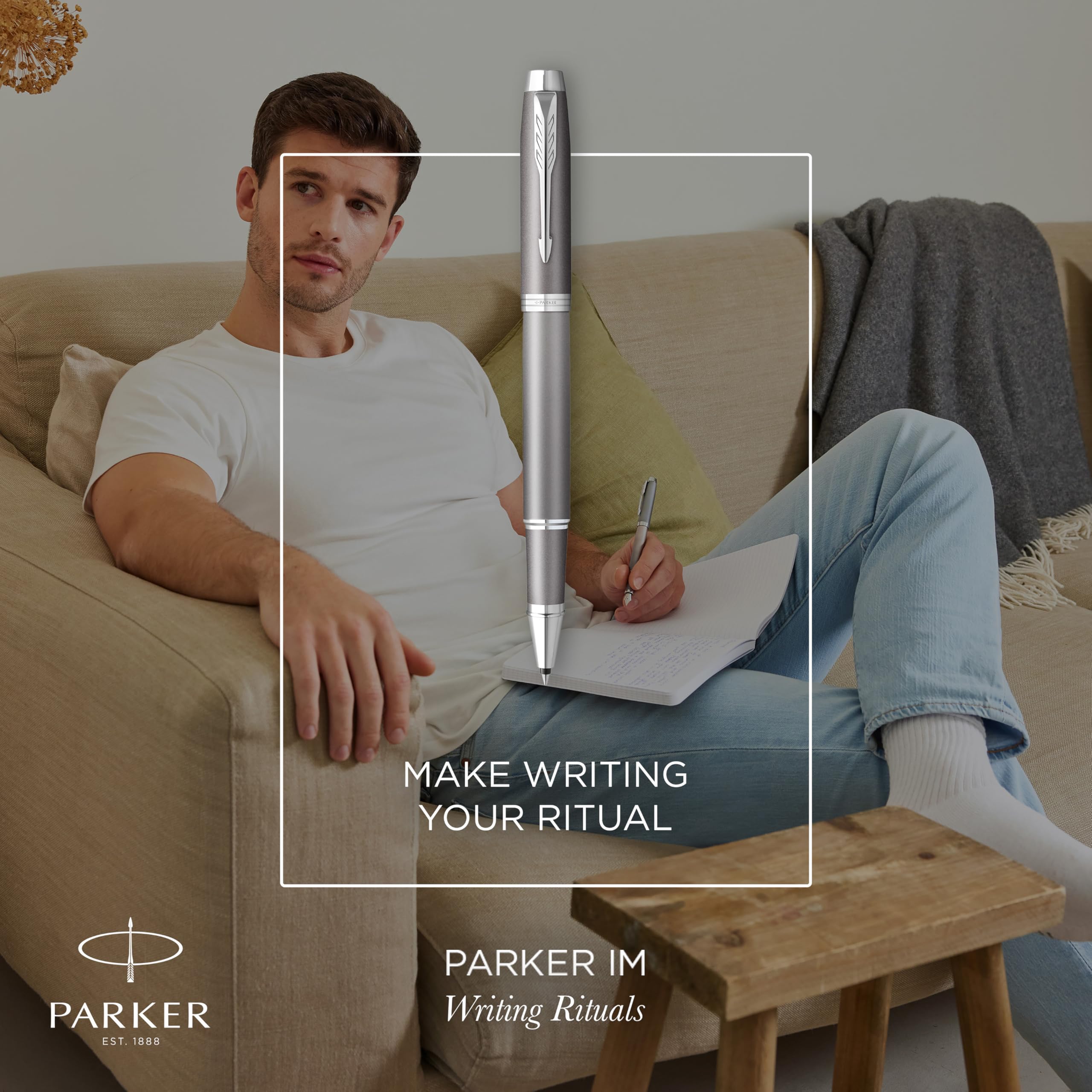 PARKER IM Writing Rituals Rollerball Pen, Grey Finish with Gradient, Chrome Trims, Fine Point, Black Ink, Gift Box - Image 3
