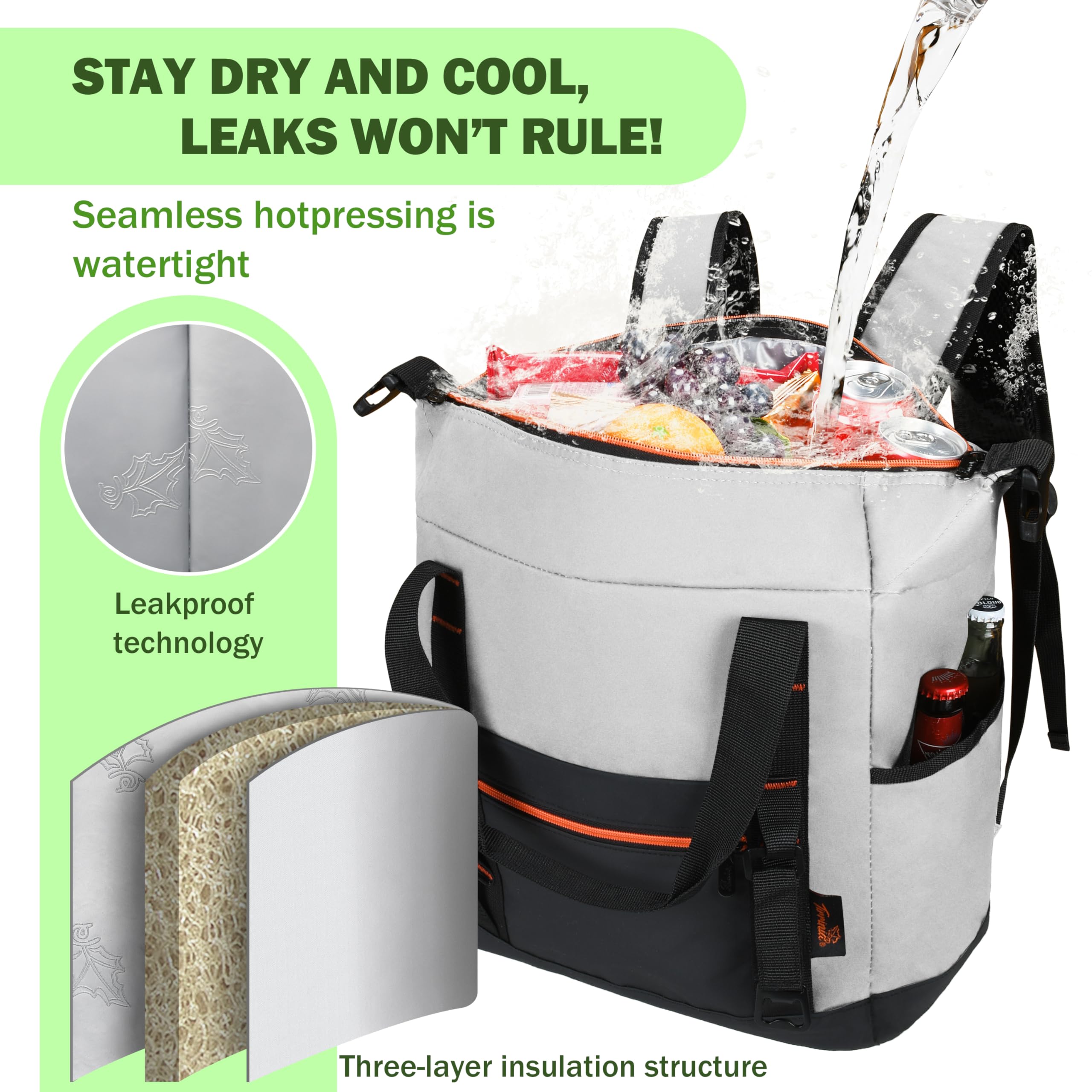 Tirrinia Cooler Backpack Waterproof Insulated for Men & Women,36 Cans Soft Leakproof Cooler Backpack, Portable Cooler for Camping, Beach, Fishing, Picnic, Travel, Outdoor