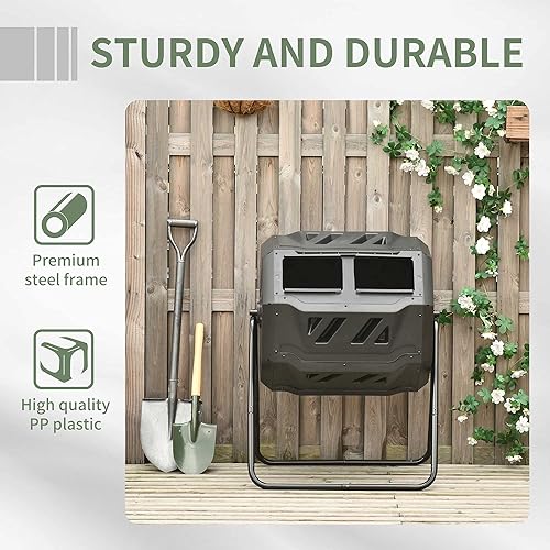 Miniatura 6 de Contenedor de compostaje giratorio de doble cámara de 360, 43 galones, color verde