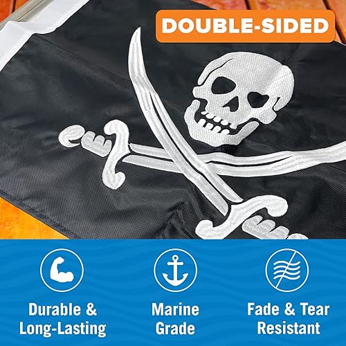 Miniatura 4 de Kit de asta de barco con bandera pirata, juego de bandera Jolly Roger de 12 x 18 pulgadas, grado marino de doble cara, mini soporte negro,