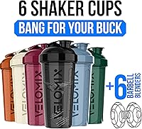 Vista 2 de VELOMIX -Paquete de 6 - Botella mezcladora de proteínas de 28 onzas para mezclas de proteínas - 6 batidores de alambre Vasos agitadores a prueba