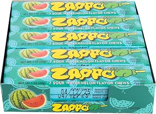 ZAPPO Sour Watermelon Chews, Gluten Free Candy, Individually Wrapped Taffy Sticks, Bulk Box of 15