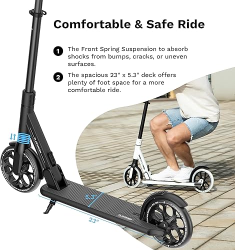 Miniatura 4 de Playshion Patinete de altura ajustable para niños de 8 años para arriba-grande, ruedas de 8 y 5.7 pulgadas, liberación rápida, plegables, con