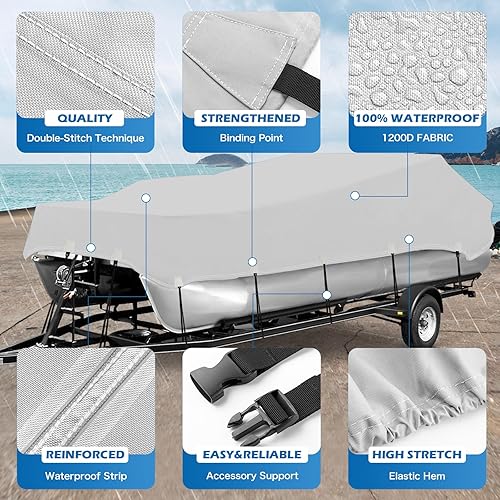 Miniatura 3 de Solim Trailerable - Cubierta de lona de poliéster Oxford resistente de poliuretano 1200D de 16 a 18 pies, de grado marino, impermeable, resistente a