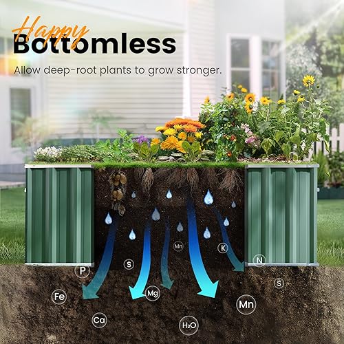 Miniatura 7 de KING BIRD Cama de jardín elevada galvanizada de 68 x 36 x 24 pulgadas, caja de metal de acero elevado para verduras de raíces profundas, flores, kit