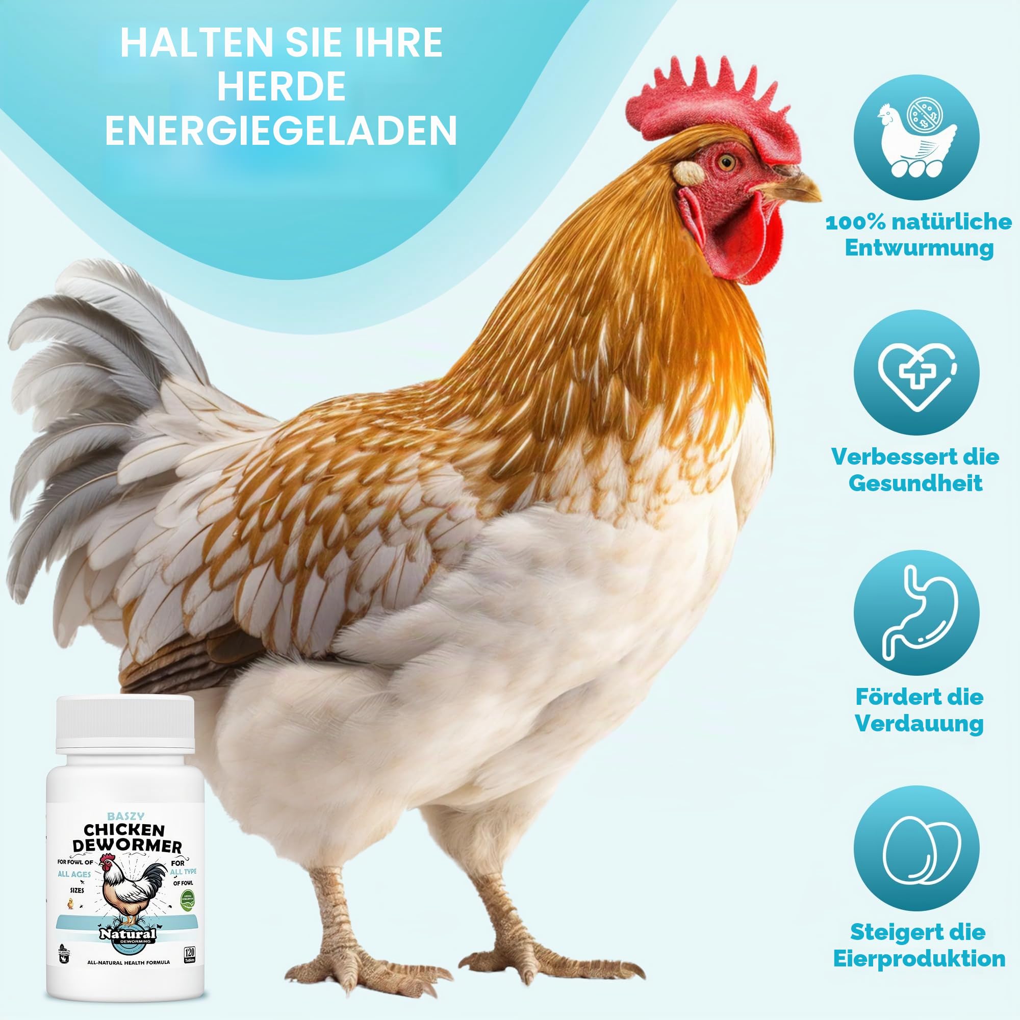 Huhnentwurmer – 120 Tabletten, natürliche Formel, in den USA hergestelltes Hühner-Entwurmer-Zubehör für alle Altersgruppen und Größen, um Würmer bei Legehennen, Küken, Hähnen, Truthähnen und anderem