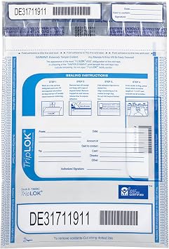 ControlTek TripLok 9" x 12", Clear, 100 Bags, Tamper-Evident Deposit Bags for Cash Handling & Valuables, Moisture, Heat and Cold Sensitive Ink, Tear-off receipt + Large Barcodes 585028