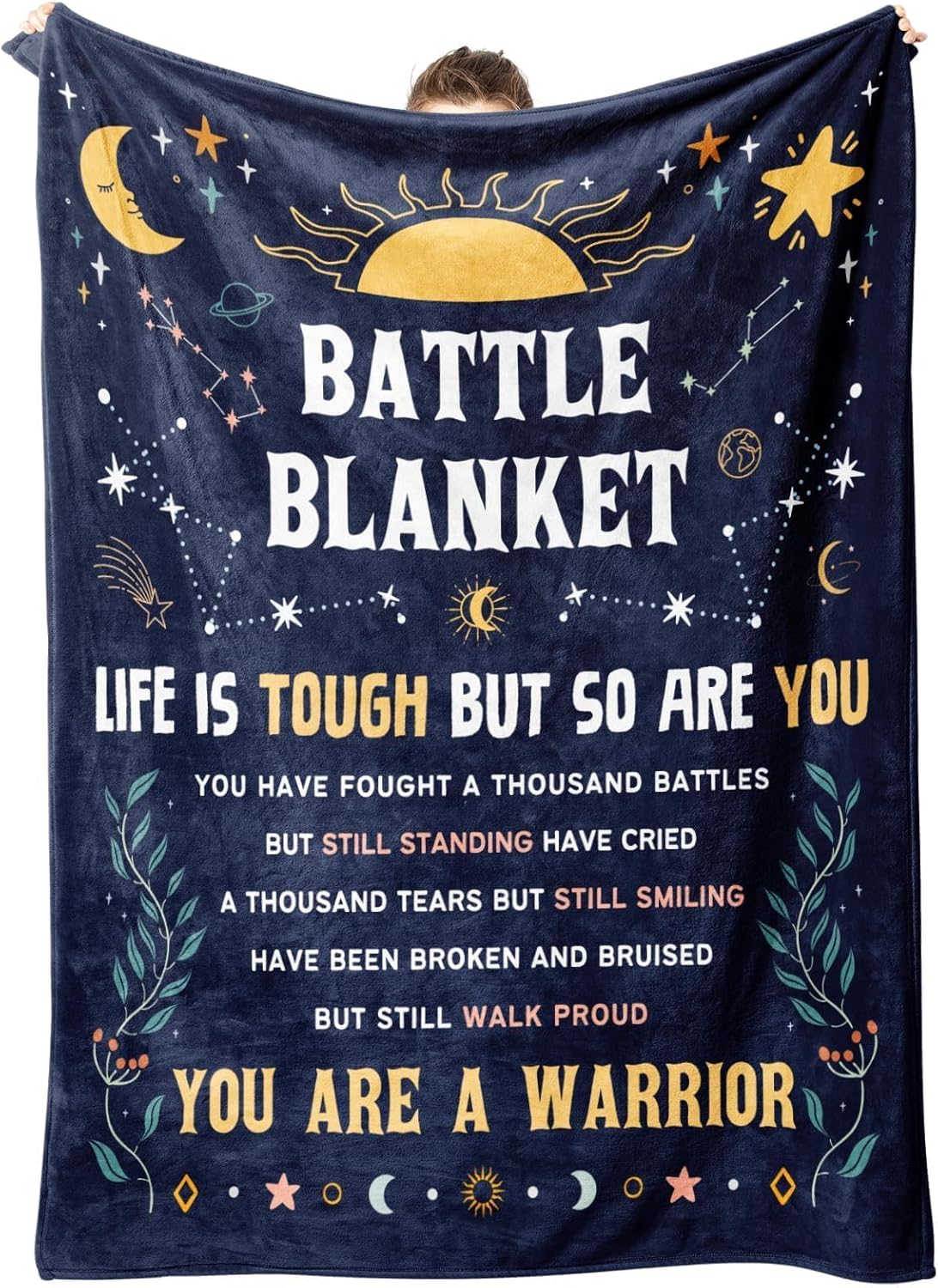 SteadStyle Cancer Care Gifts for Women, Get Well Soon Gifts Blanket for Her Him, Cancer Fighter Inspirational Quote Chemo Patient Gift - Meaningful Caring Message Battle Blanket