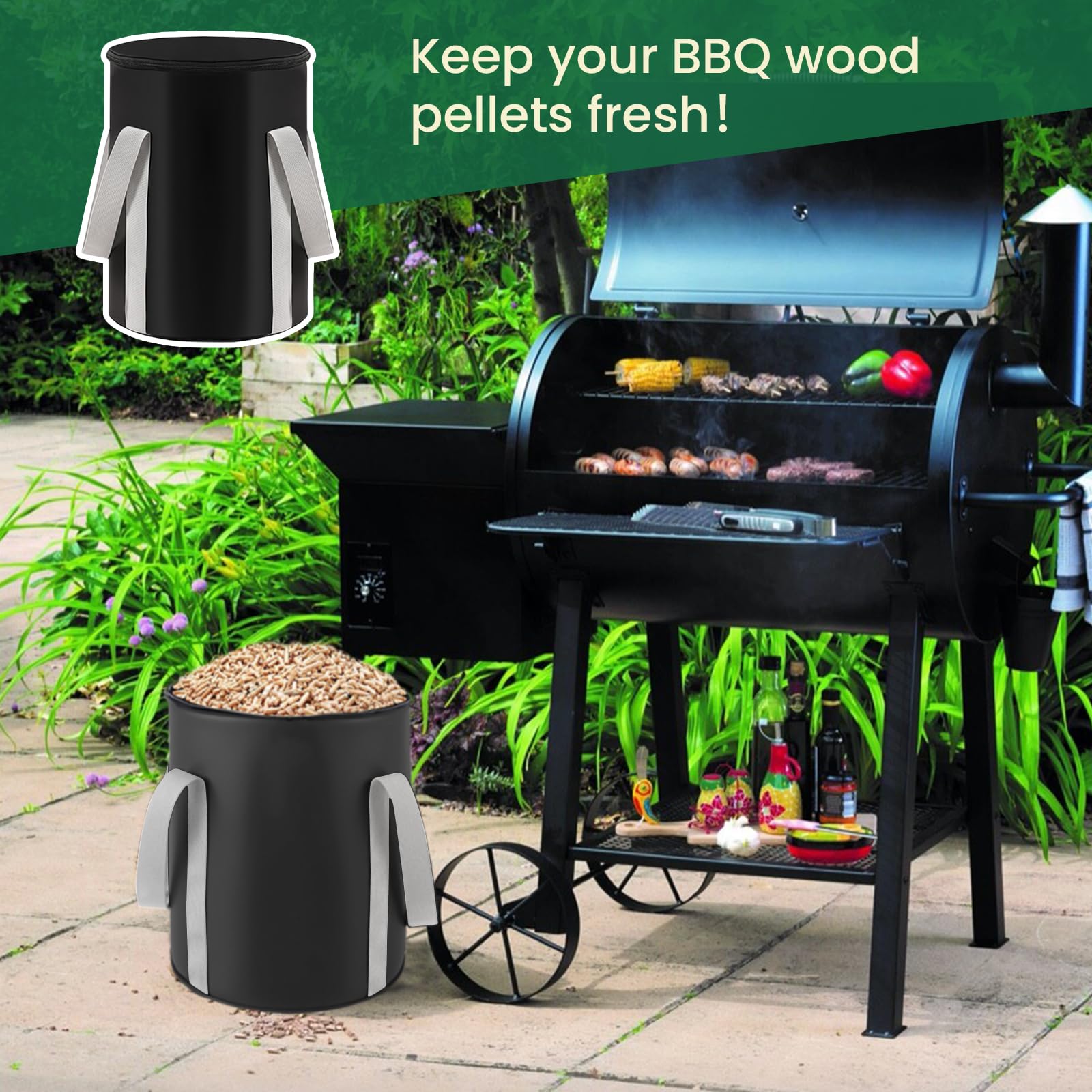 Borsa per pellet di legno da 9,1 kg, contenitore impermeabile per barbecue e affumicatore, mantiene i pellet asciutti, portatile, per barbecue all'aperto (1 pezzo, 9,1 kg)