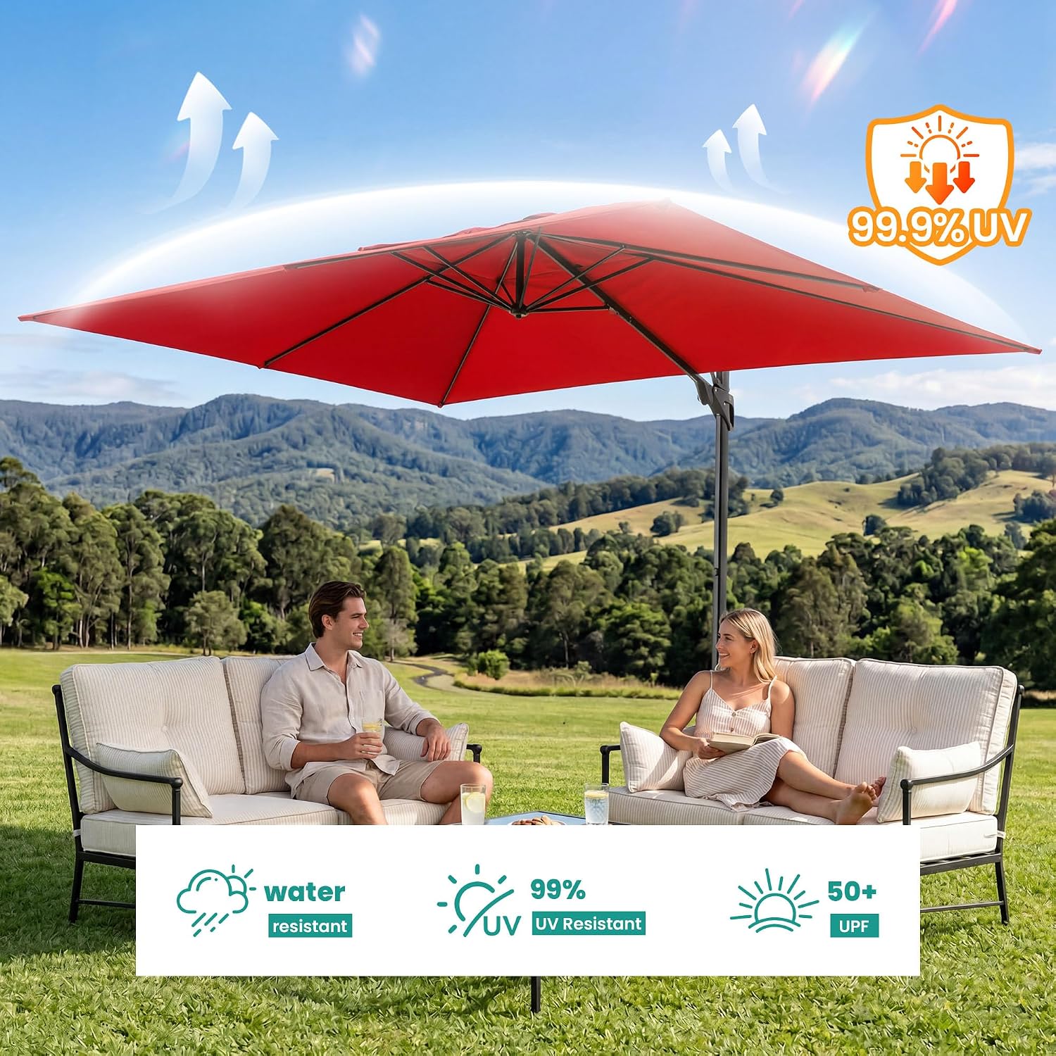 SUNBURY 10x13FT 10x10FT Patio Umbrella Outdoor Offset Umbrella with 8 Sturdy Ribs Market Umbrella with 360 Rotation Cantilever Sun Shade for Backyard, Lawn
