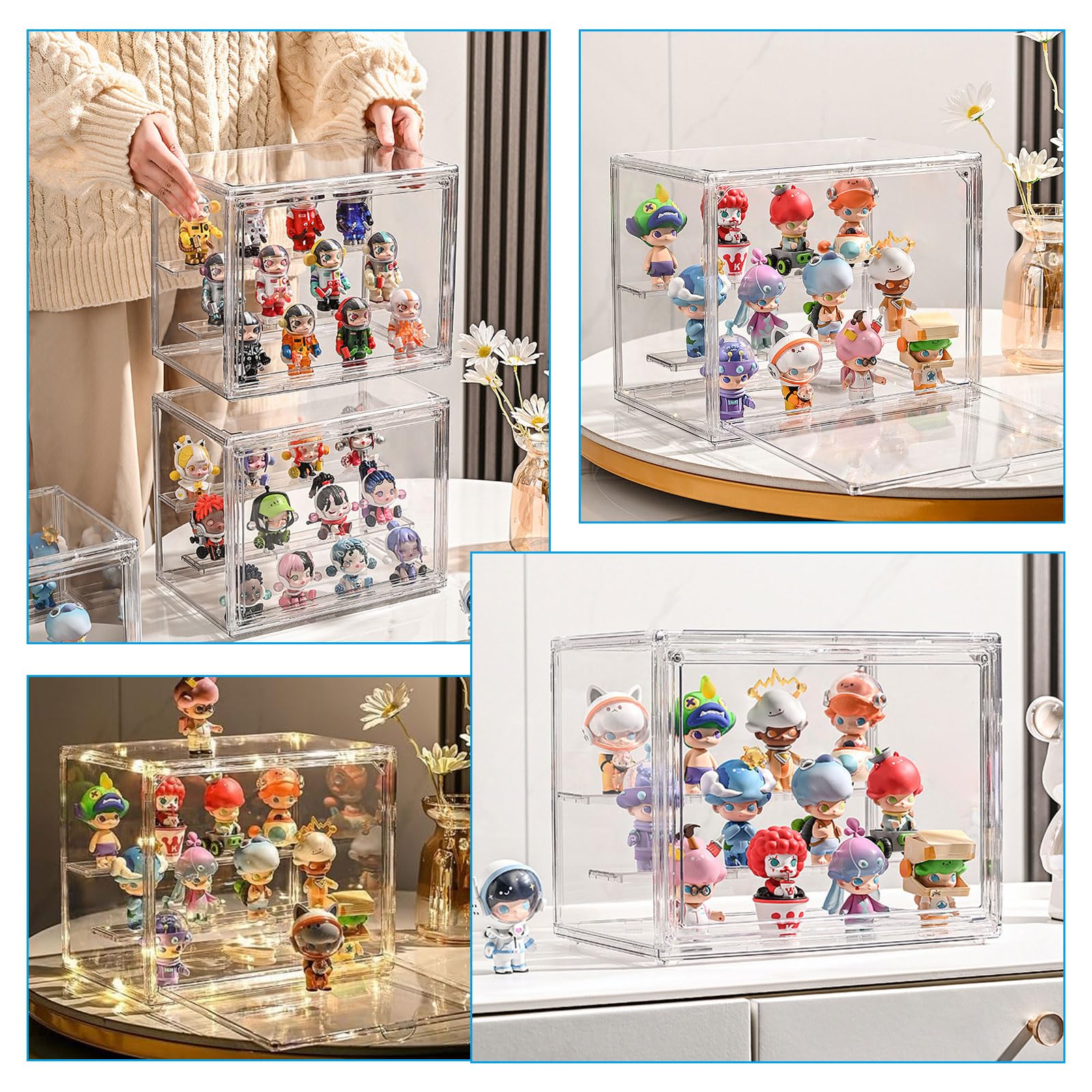 Vetrina Acrilico Trasparente, Vetrina Espositiva per Collezionismo, Vetrina Teca Plexiglass, Display Box con Porta Magnetica Antipolvere per Figurine in Miniatura, Modello d'Auto (3 Livelli)