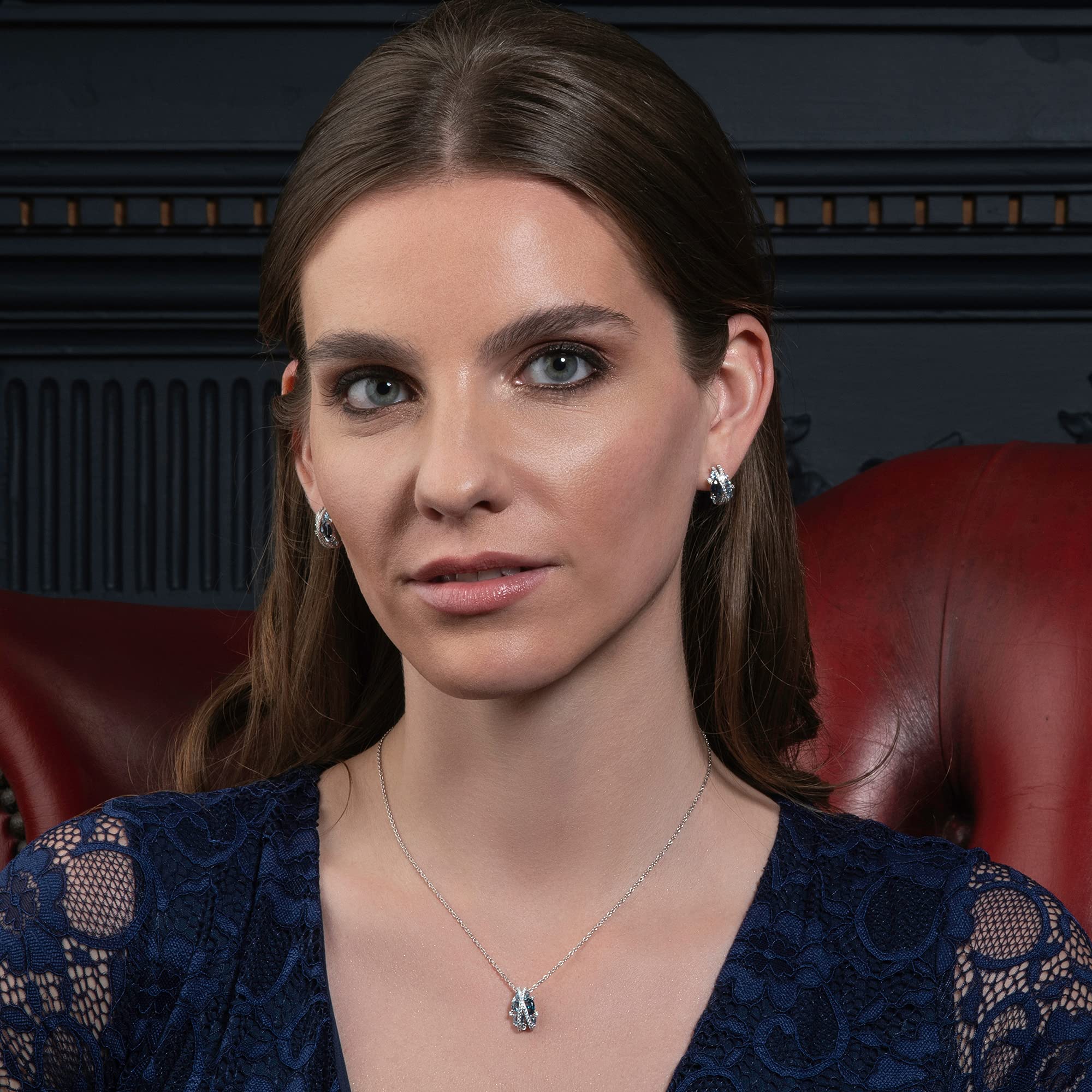 Namana Pendientes de plata de ley 925 para mujer con piedras azules, pendientes de aro de plata 925 para mujer con piedras azules. Aros de plata para mujer con piedras preciosas azules