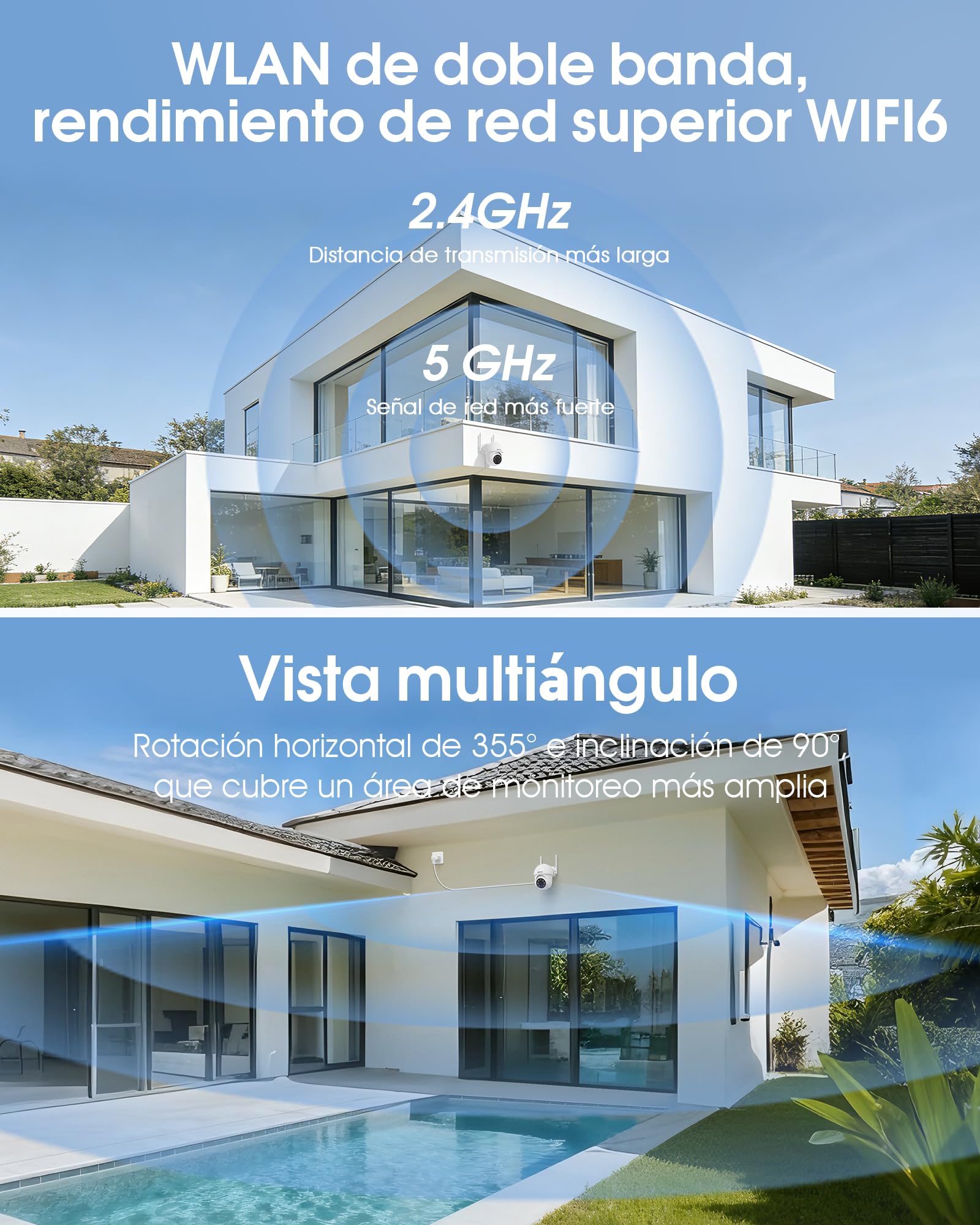 ANRAN Camara Vigilancia WiFi Exterior, 3MP Seguridad Cámara 2,4G/5G WiFi, PTZ 360°, Visión Nocturna, Audio Bidireccional, Seguridad para Hogar, Garaje y Jardín, 2 Unidades
