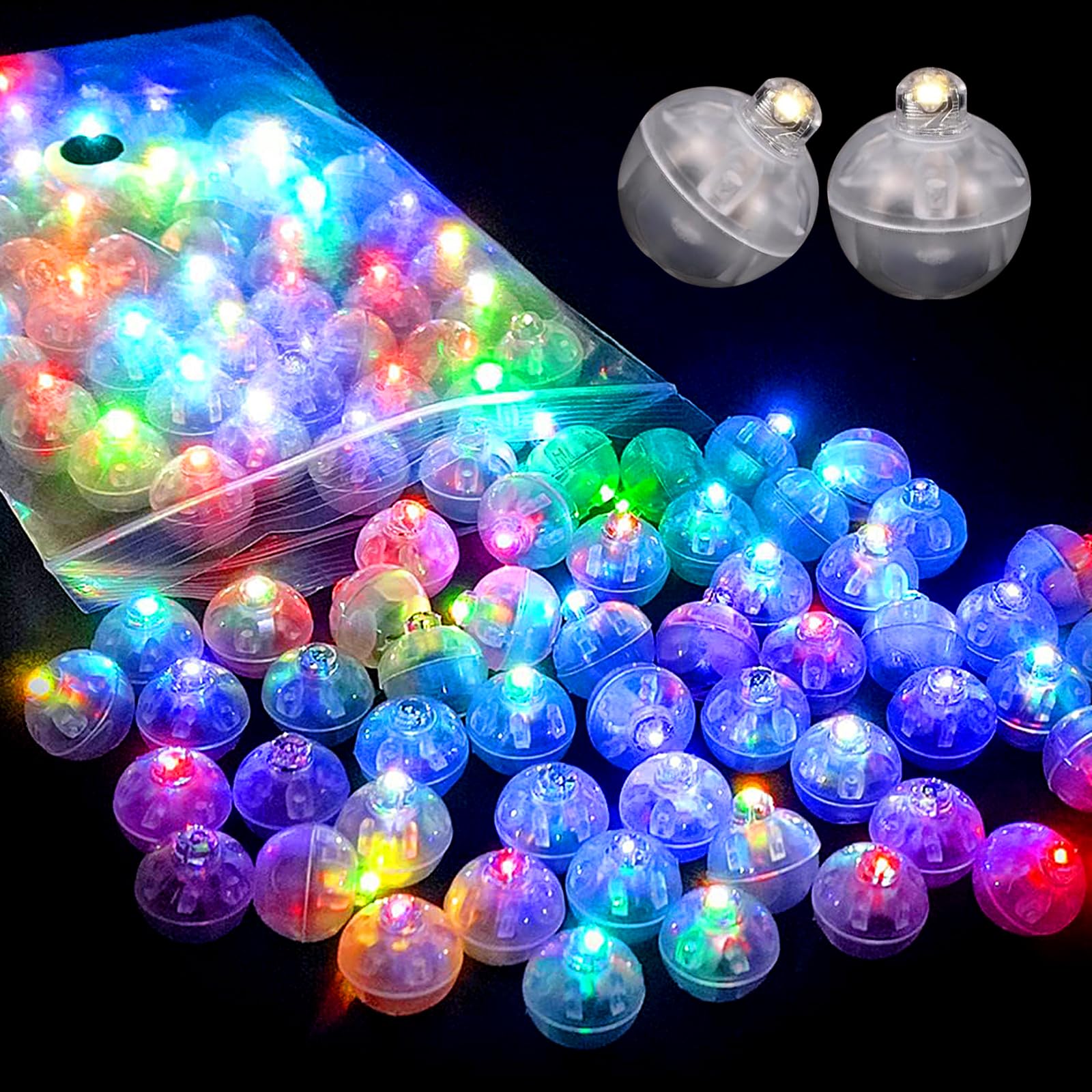 WoskjXas 100 Stück Runde Ballonlichter Mini Ballon Licht Led Luftballon Lichter Runde Led Ballonlichter Mini Balloon Lights für Weihnachten Halloween Dekoration [Bunte]