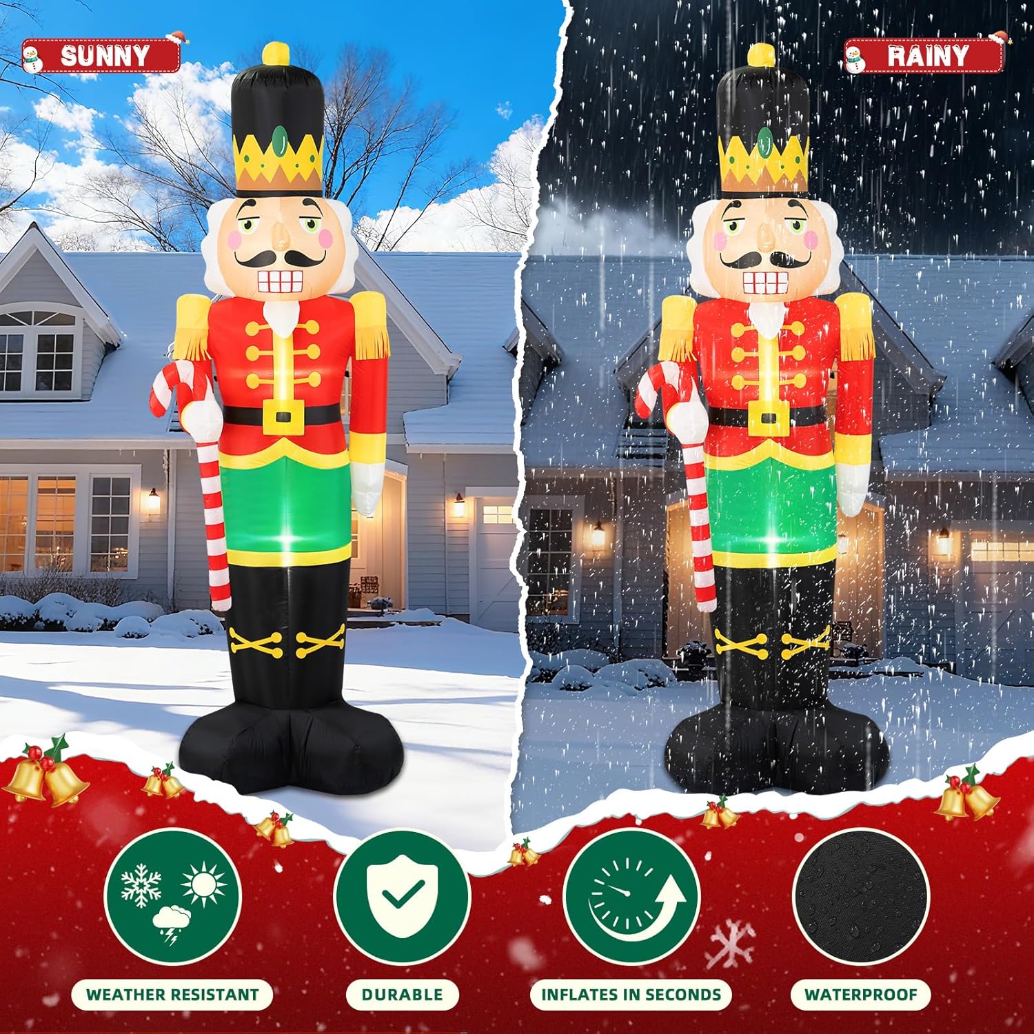 B&D 8FT Christmas Inflatables Nutcracker Soldier Outdoor Decorations, Christmas Blow Up Nutcracker Decorations with Candy Cane Built-in LEDs Inflatable Xmas for Holiday Party Outdoor Lawn Garden Decor