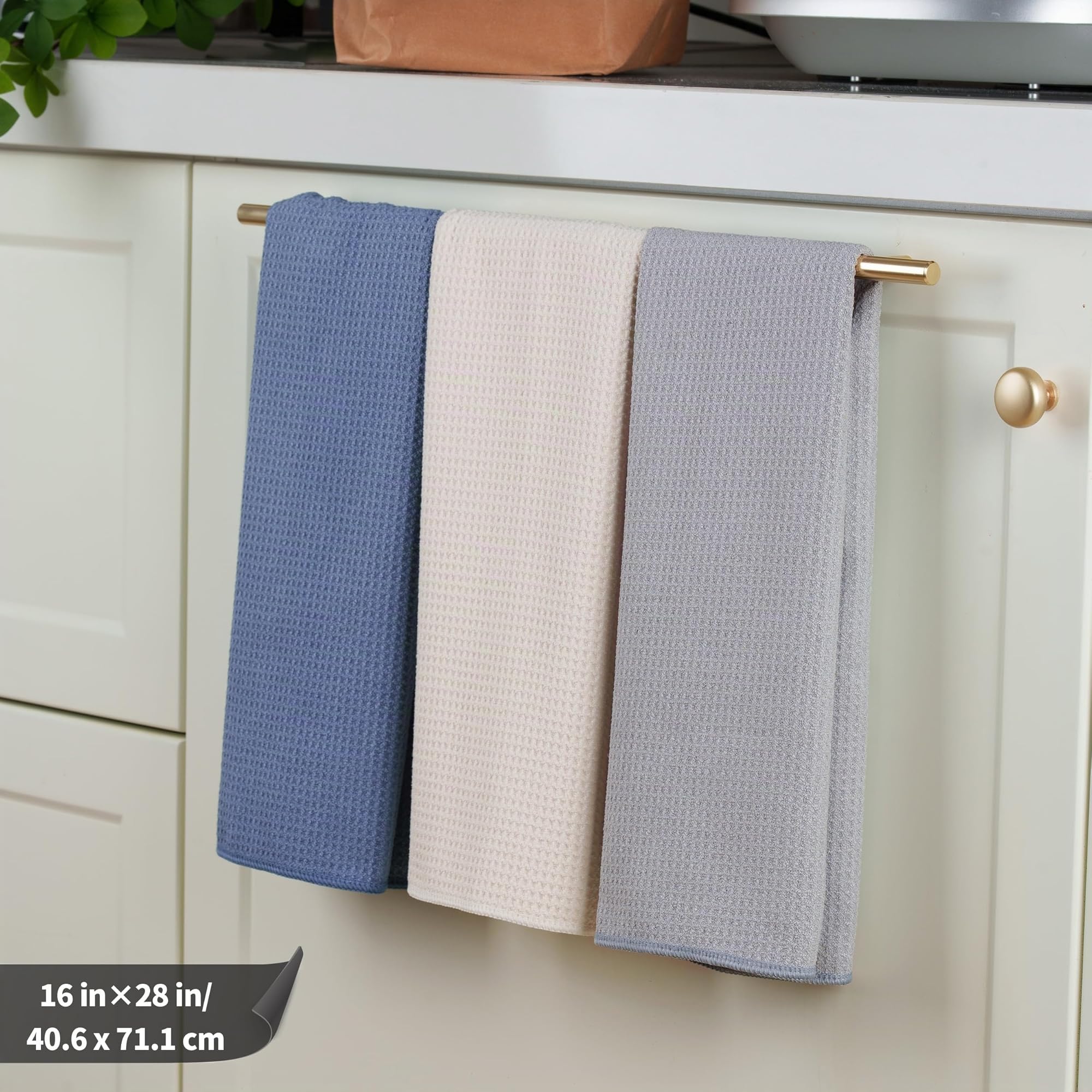 Polyte - 12 torchons de Cuisine en Microfibres Premium - Tissu alvéolé - Bleu foncé/Gris/Blanc cassé - 40 x 71 cm