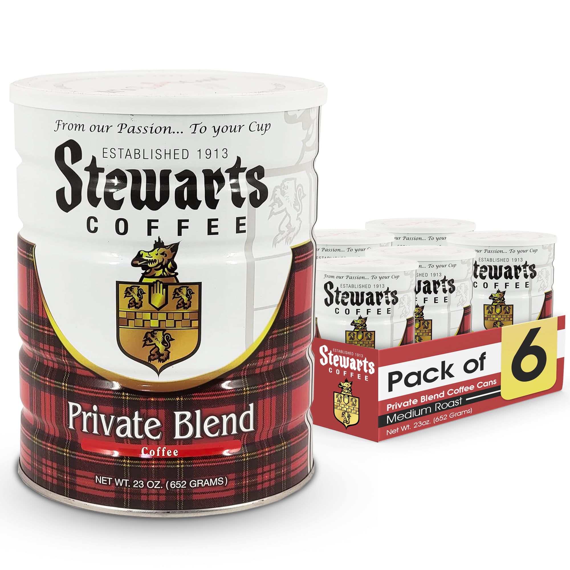 Sponsored Ad - Private Blend Medium Roast Ground Coffee - Classic Rich, Smooth & Full-Bodied Flavor Gourmet Coffee Grounds - Great for Hot, Cold Brew, Morning Breakfast, Cafe & More (23oz, Pack of 6 Cans)