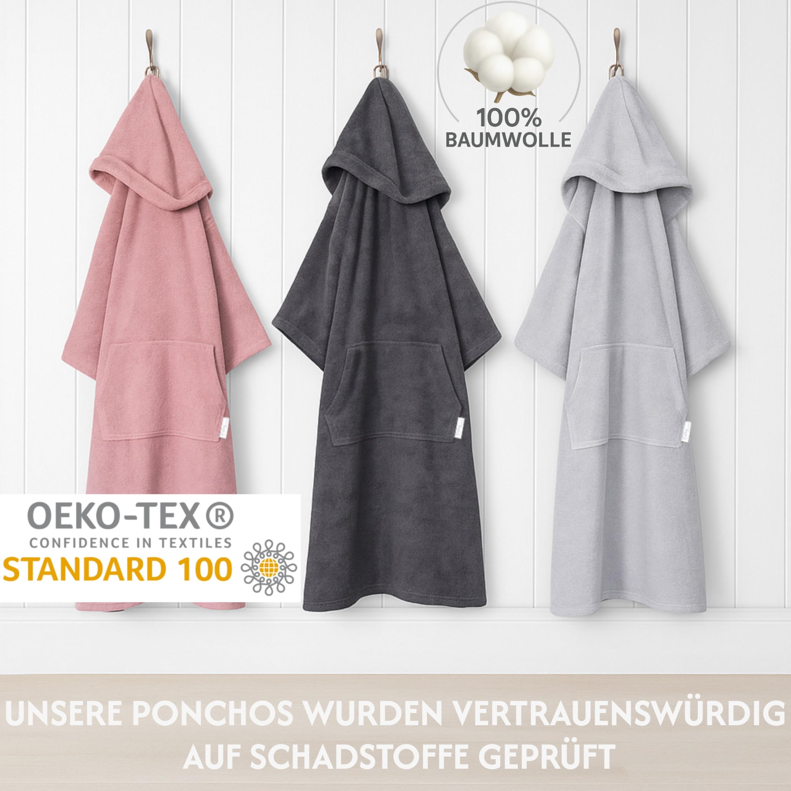 Frottee Badeponcho Damen Herren - Strandponcho 100% Baumwolle Surf Poncho Erwachsene Handtuch Kapuze Bade Surfponcho Bademantel