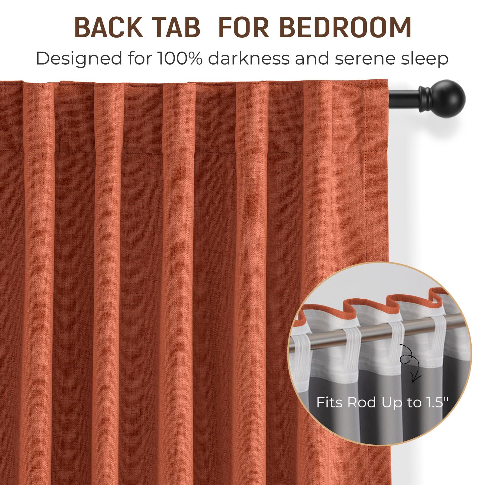 Lot de 2 rideaux 100 % occultants pour chambre à coucher, rideaux en faux lin à isolation thermique avec anneaux à clip et passe-tringle, pour salon ou salon (127 x 160 cm, orange)