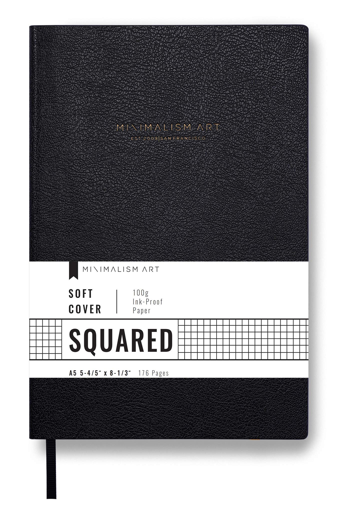 Minimalism Art, Classic Soft Cover Notebook Journal, Medium Size, A5 5.8" x 8.3", 176 Pages, Premium Thick Paper 100gsm, Fine PU Leather, Ribbon Bookmark, San Francisco (Squared, Black)
